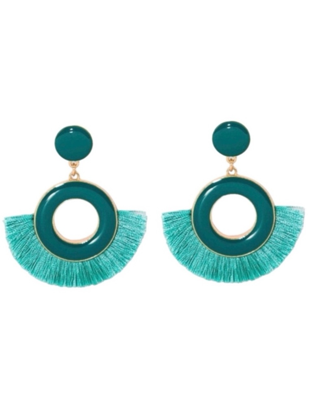 SugarFix Peacock Green Fringe Closed Hoop Drop Earrings (NWOT)
